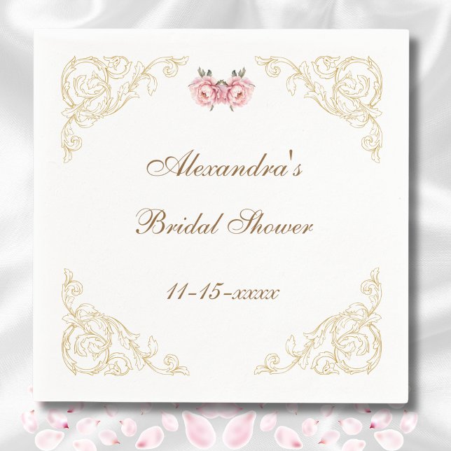 Rosa Rokoko Vintag Peony Brautparty Serviette (Von Creator hochgeladen)