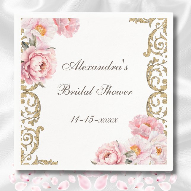 Rosa Rokoko Vintag Peony Brautparty Serviette (Von Creator hochgeladen)