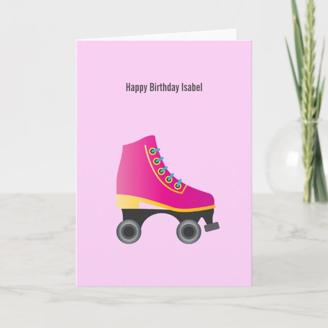 Rosa Roller Skate Geburtstag Karte (Vorderseite)