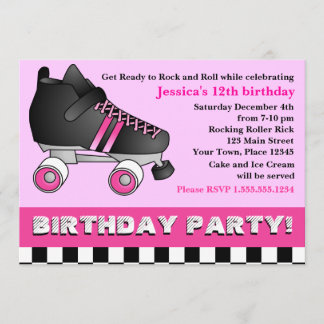 Rosa Roller Skate Geburtstagsparty Einladung