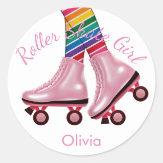Rosa Roller Skate Girl Runder Aufkleber