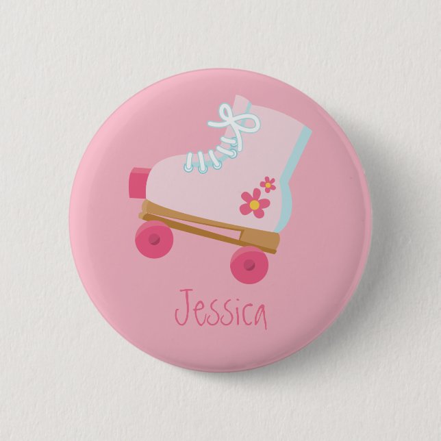 Rosa Rollerskates Knopf Button (Vorderseite)