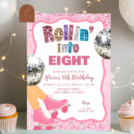 Rosa Rollschuh Glitter Pailletten Geburtstag Einladung