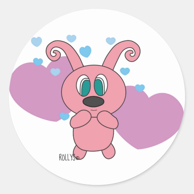 Rosa Rolly hört Valetinstag-Aufkleber Runder Aufkleber (Vorderseite)