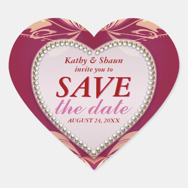 Rosa Romance Save the Date Hochzeitskleber Herz-Aufkleber (Vorderseite)