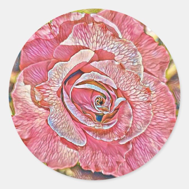 Rosa Rosa Aquarellmalerei Rundaufkleber Runder Aufkleber (Vorderseite)