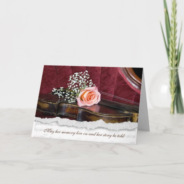 Rosa Rosa auf dem alten Violinerger Beileid Karte (Vorderseite)