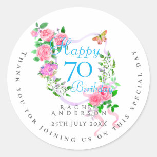 Rosa rosa Band 70. Geburtstag Runder Aufkleber