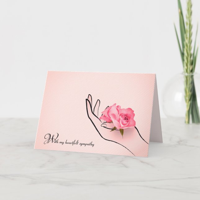 Rosa Rosa Beileid in der Hand Karte (Vorderseite)