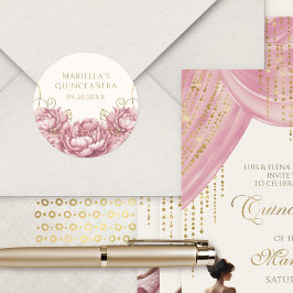 Rosa Rosa Bläserner Elegant Quinceanera Runder Aufkleber