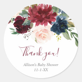 Rosa Rosa, blau, blumengrün, elegant Runder Aufkleber