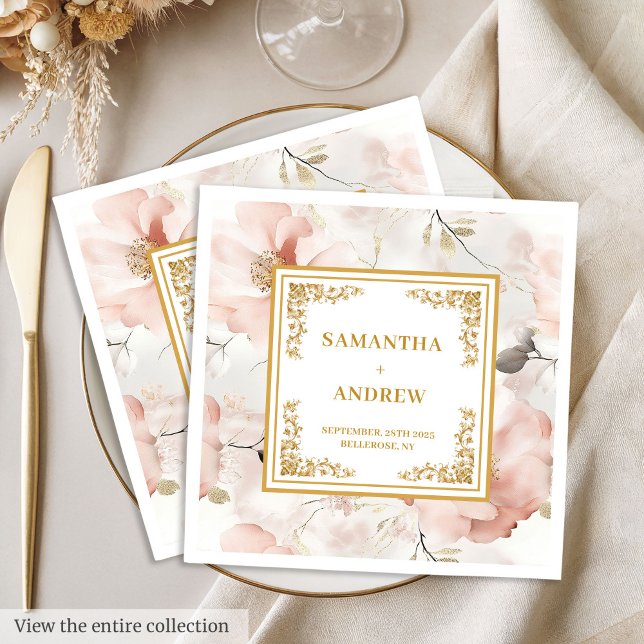 Rosa, rosa, blühende Hochzeitsnapkins Serviette (Classic dusty pink gold floral wedding napkins)
