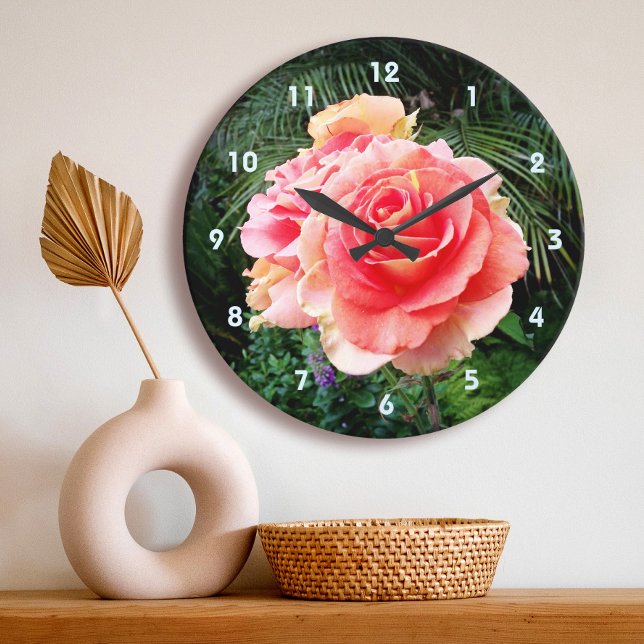 Rosa Rosa Blume fett nah-up Fotografie einfach Große Wanduhr (Von Creator hochgeladen)