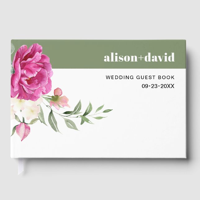 Rosa Rosa-Blume-Hochzeit Gästebuch (Vorderseite)