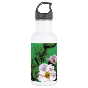 Rosa Rosa-Blume in grün, elegant Edelstahlflasche