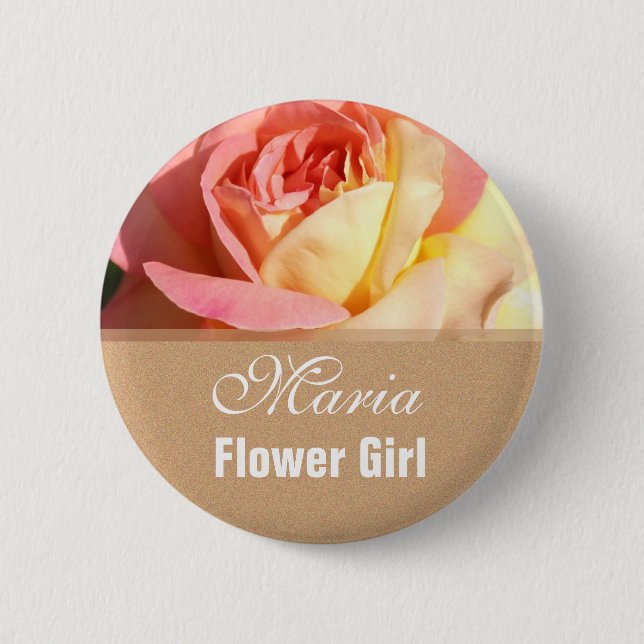Rosa Rosa Blume Mädchen Hochzeitsnadel. Button (Vorderseite)