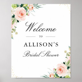 Rosa Rosa Blumen Brautparty Begrüßung Poster