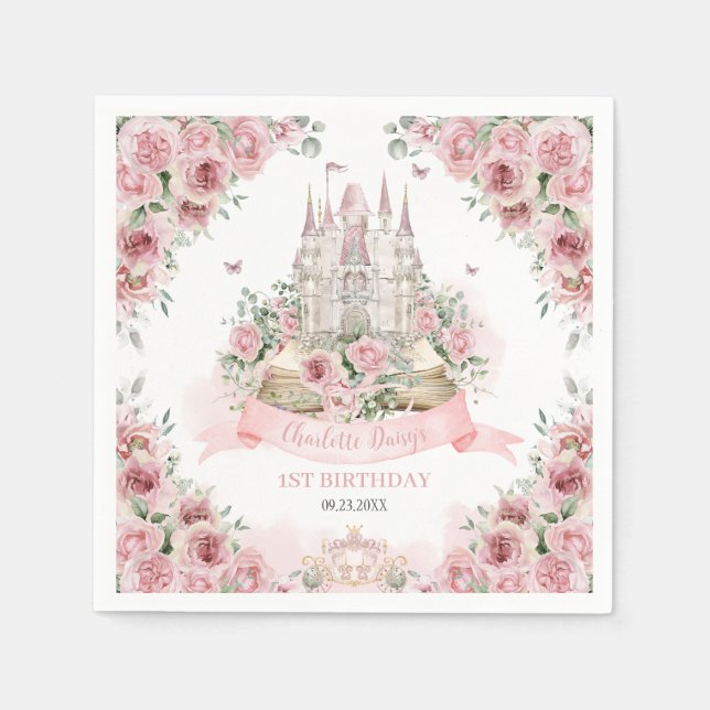 Rosa Rosa Blumenpracht Burg Storybook Serviette (Vorderseite)