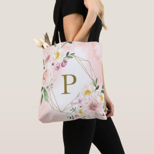 Rosa Rosa Blush Floral Gold Geometrie Tasche