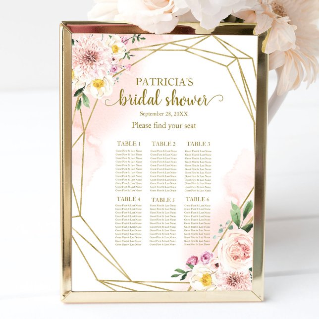 Rosa Rosa Blütenblüte Gold Brautparty Seekarte Poster (Von Creator hochgeladen)
