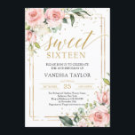 Rosa Rosa Blütengold 16 . Geburtstag Einladung<br><div class="desc">Elegant boho rot Rosa Blütengold 16 . Geburtstag Einladung,  Kontaktieren Sie mich für passende Artikel oder für die Anpassung,  Blush Rose ©</div>