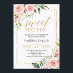 Rosa Rosa Blütengold 16 . Geburtstag Einladung<br><div class="desc">Elegant boho rot Rosa Blütengold 16 . Geburtstag Einladung,  Kontaktieren Sie mich für passende Artikel oder für die Anpassung,  Blush Rose ©</div>