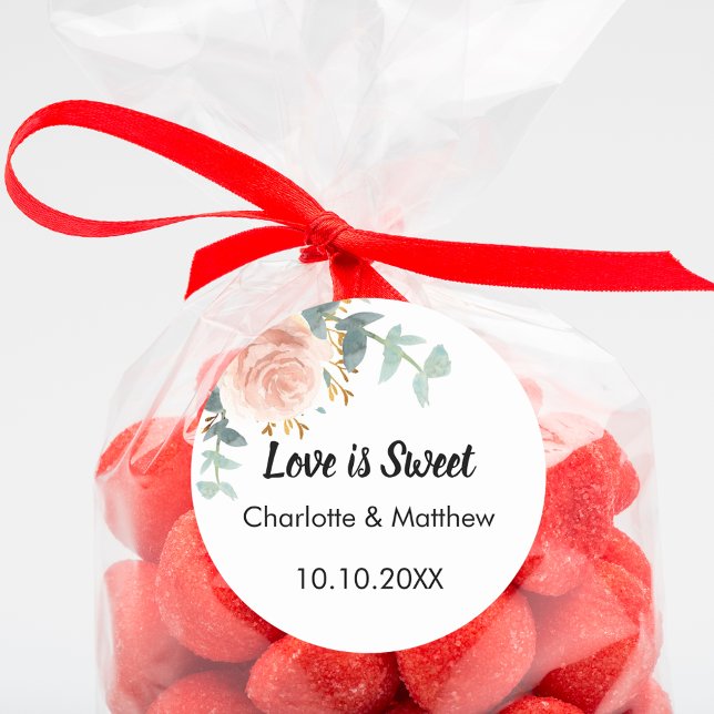 Rosa Rosa Blütenhochzeit Liebe ist süß Runder Aufkleber (Von Creator hochgeladen)