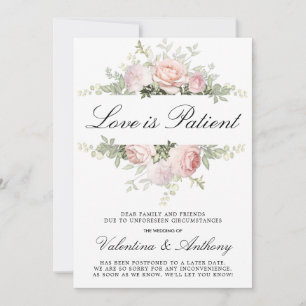 Rosa-rosa Blütenliebe ist geduldig Hochzeit Ankündigung