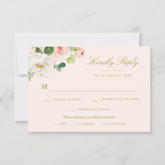 Rosa Rosa Blütenspeise Wahl RSVP Karte (Vorderseite)