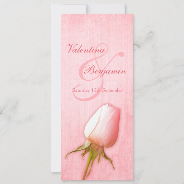 Rosa Rosa Bud Hochzeitsmenü Einladung (Vorderseite)