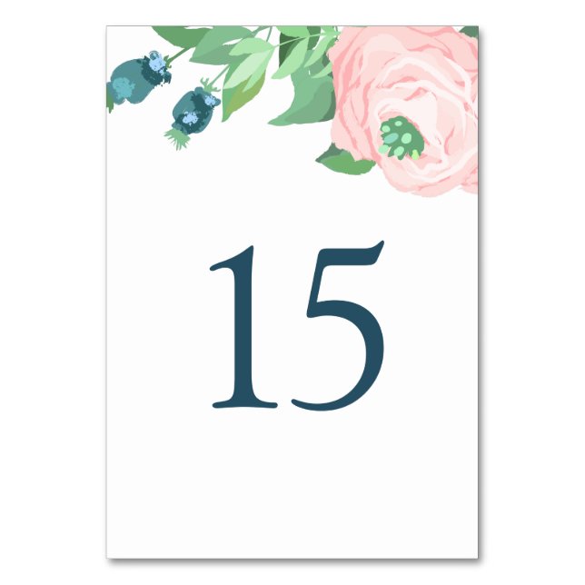 Rosa Rosa. Elegante Garden Wedding Tischnummer (Vorderseite)
