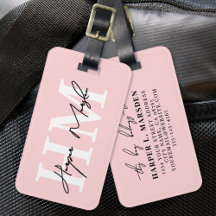 Rosa Rosa Elegante Girly Monogram Name