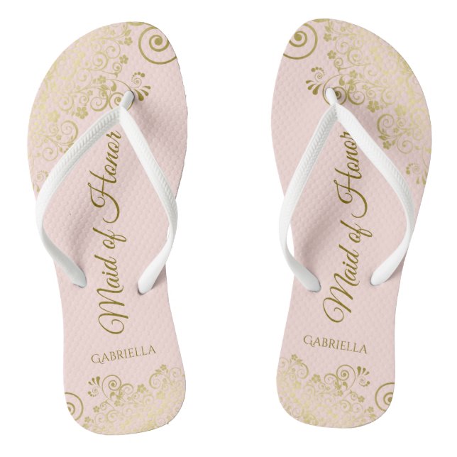 Rosa Rosa Elegante Hochzeit der Trauzeugin Gold La Flip Flops (Fußbett)