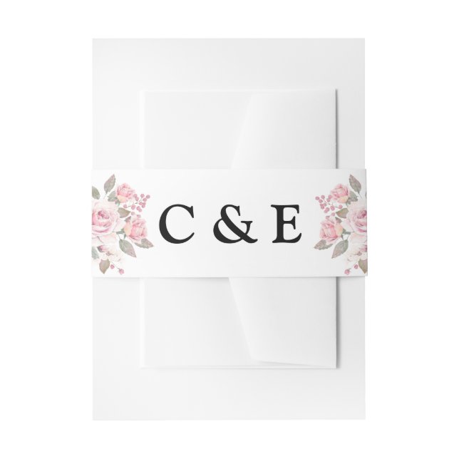 Rosa Rosa-Floral-Monogramm Einladungsbanderole (Vorderseite Beispiel)