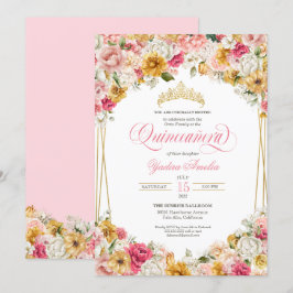 Rosa Rosa Gelbe Blüte Elegantes Quinceanera Einladung