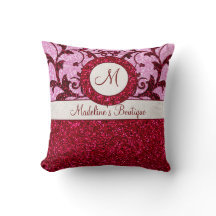 Rosa rosa Glitzer, anpassbar, Monogramm Kissen