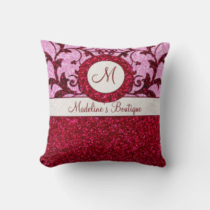 Rosa rosa Glitzer, anpassbar, Monogramm Kissen