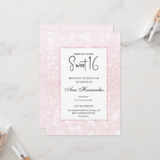 Rosa Rosa Glitzer elegant schick Sweet 16 Einladung