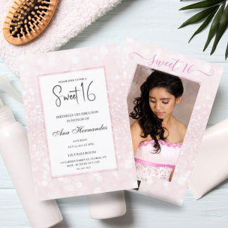 Rosa Rosa Glitzer elegant schick Sweet 16 Einladung