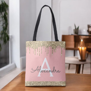 Rosa Rosa Glitzer Elegantes Monogramm Tasche
