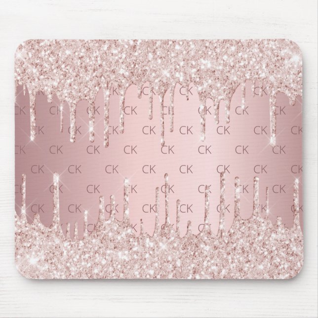 Rosa Rosa-Glitzer-Monogramm-Initialen Mousepad (Vorne)