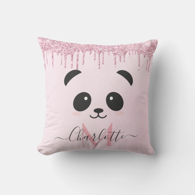 Rosa Rosa Glitzer Panda Kopfkissen Kissen (Vorderseite)