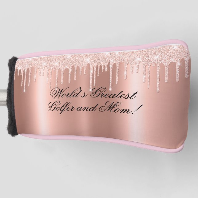 Rosa Rosa - Glitzer Tropfen - Bester Golfer & Mama Golf Headcover (Vorderseite)