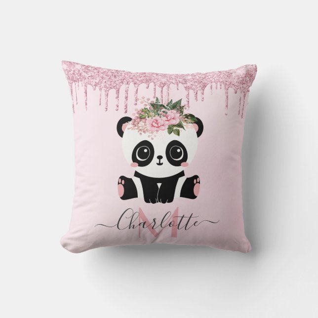 Rosa Rosa Gold Glitzer niedlich Panda werfen Kisse Kissen (Vorderseite)