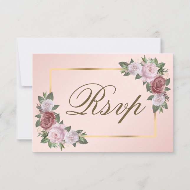 Rosa Rosa Gold Wedding RSVP Card Auswahl (Vorderseite)
