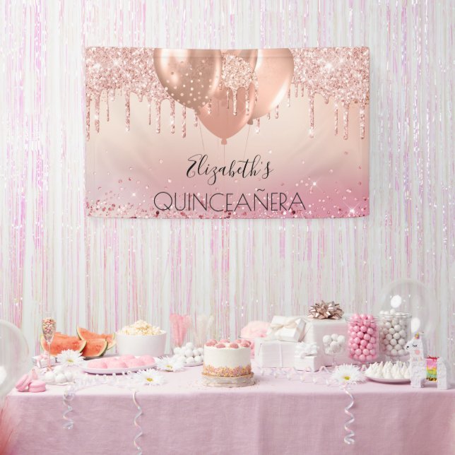 Rosa Rosa Goldballons Banner (Party)