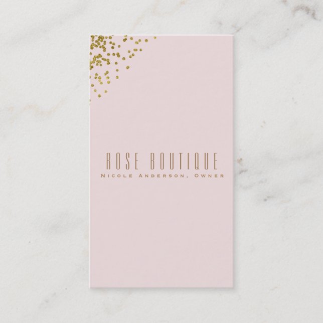 Rosa Rosa Goldene Confetti Ecken Eleganter Chic Visitenkarte (Vorderseite)