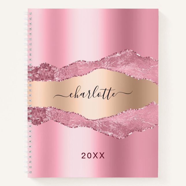 Rosa Rosa Goldmetall-Spitzname Marmor Notizbuch (Vorderseite)