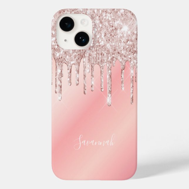 Rosa Rosa Goldname Tropfen Case-Mate iPhone 14 Hülle (Rückseite)