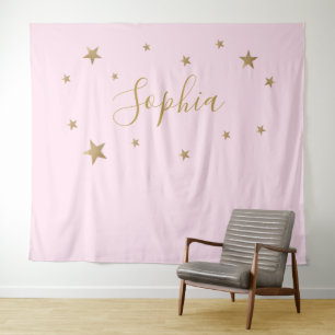 Rosa Rosa Goldstars - Hintergrund für Personalisie Wandteppich